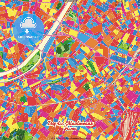 Issy-les-Moulineaux, Hauts-de-Seine, France Crazy Colorful Street Map Poster Template
