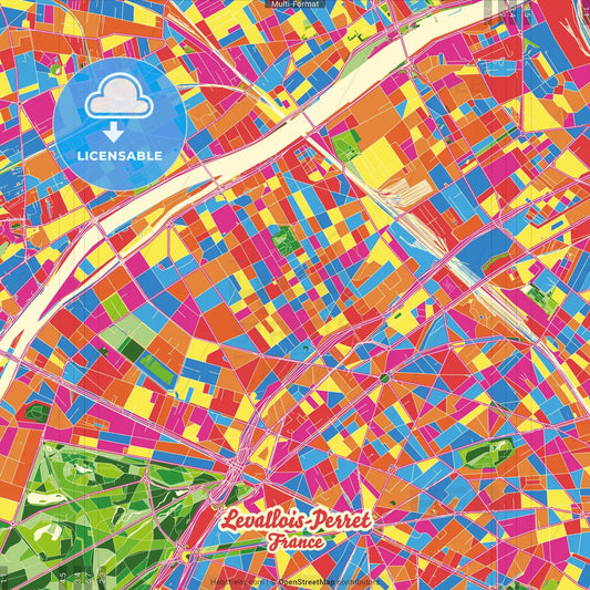 Levallois-Perret, Hauts-de-Seine, France Crazy Colorful Street Map Poster Template