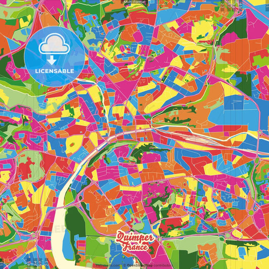 Quimper, Finistère, France Crazy Colorful Street Map Poster Template