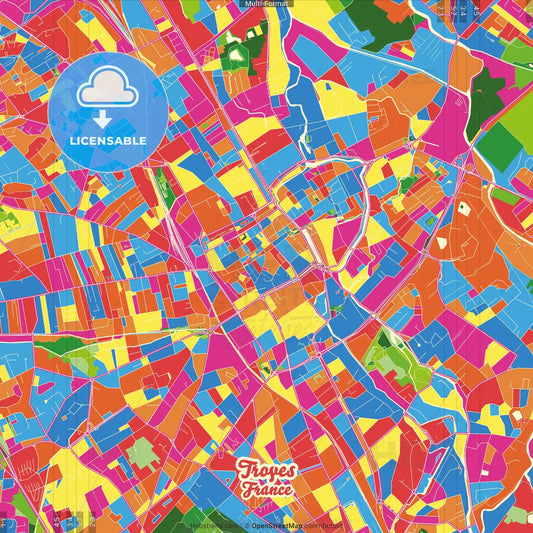 Troyes, Aube, France Crazy Colorful Street Map Poster Template