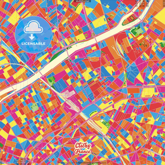 Clichy, Hauts-de-Seine, France Crazy Colorful Street Map Poster Template