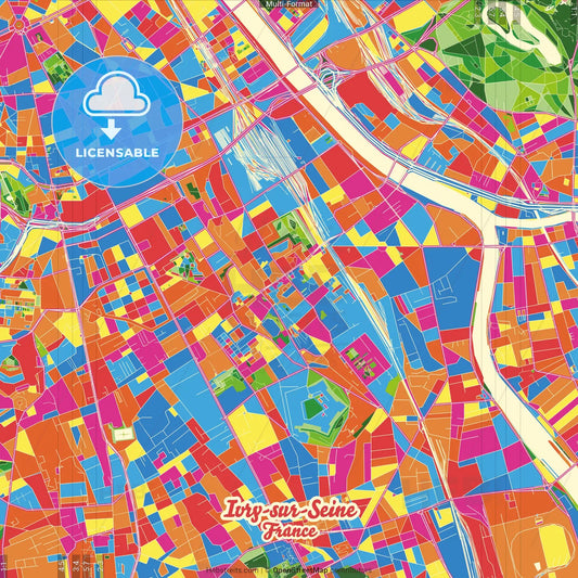 Ivry-sur-Seine, Val-de-Marne, France Crazy Colorful Street Map Poster Template
