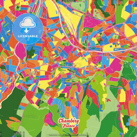 Chambéry, Savoie, France Crazy Colorful Street Map Poster Template