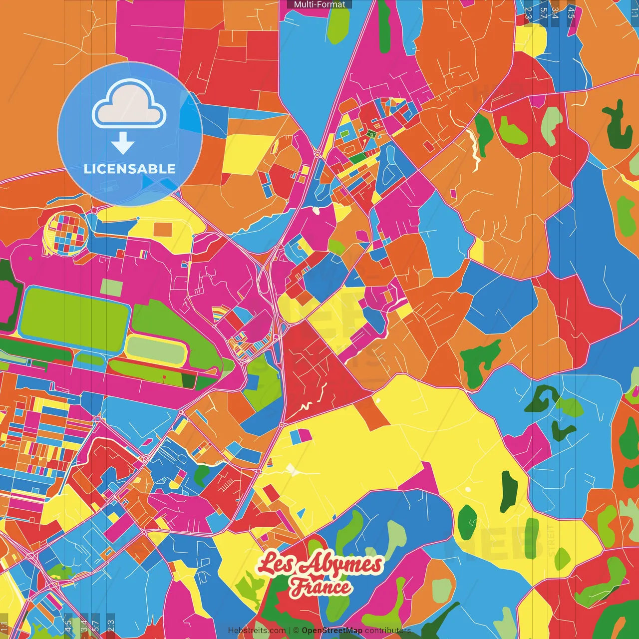 Les Abymes, Guadeloupe, France Crazy Colorful Street Map Poster Template