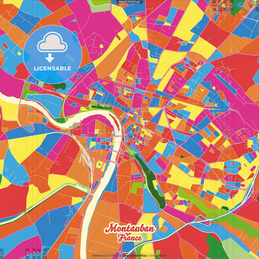 Montauban, Tarn-et-Garonne, France Crazy Colorful Street Map Poster Template