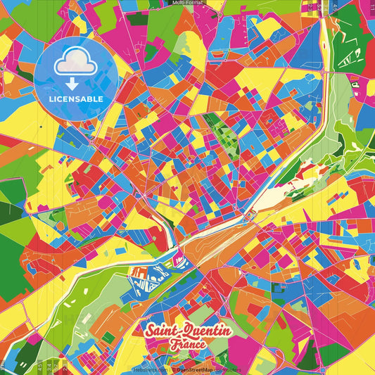 Saint-Quentin, Aisne, France Crazy Colorful Street Map Poster Template