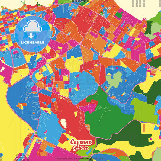 Cayenne, Guyane, France Crazy Colorful Street Map Poster Template