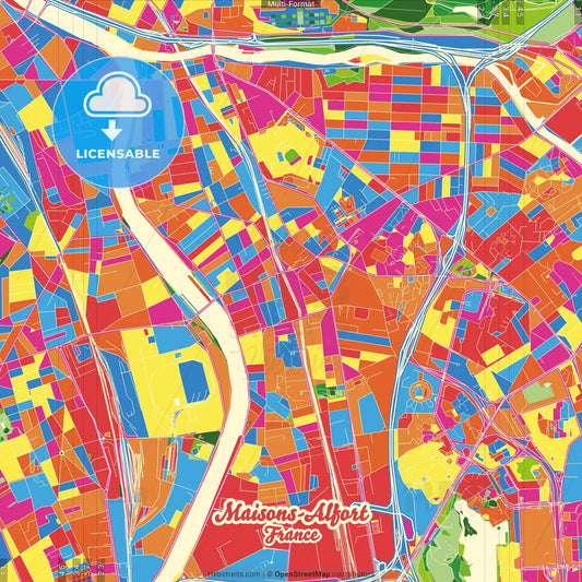 Maisons-Alfort, Val-de-Marne, France Crazy Colorful Street Map Poster Template