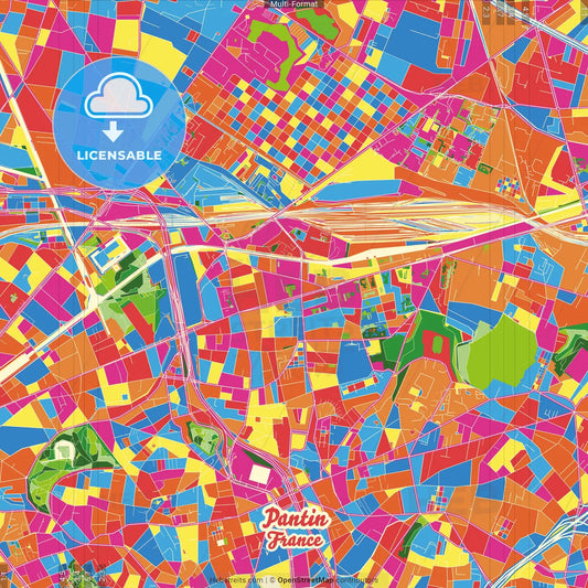 Pantin, Seine-Saint-Denis, France Crazy Colorful Street Map Poster Template
