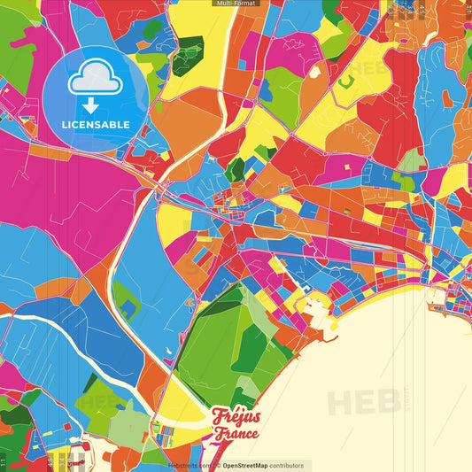 Fréjus, Var, France Crazy Colorful Street Map Poster Template