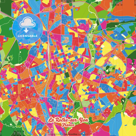 La Roche-sur-Yon, Vendée, France Crazy Colorful Street Map Poster Template