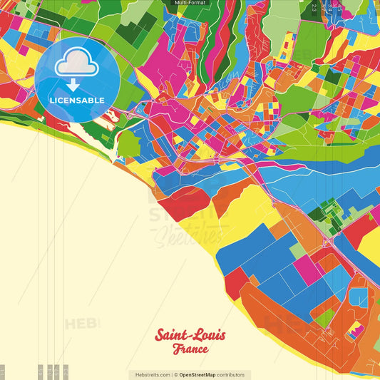 Saint-Louis, Réunion, France Crazy Colorful Street Map Poster Template