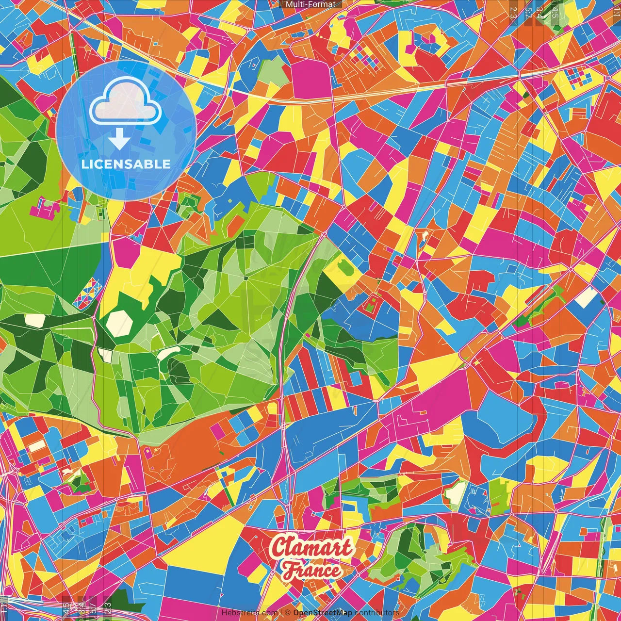 Clamart, Hauts-de-Seine, France Crazy Colorful Street Map Poster Template