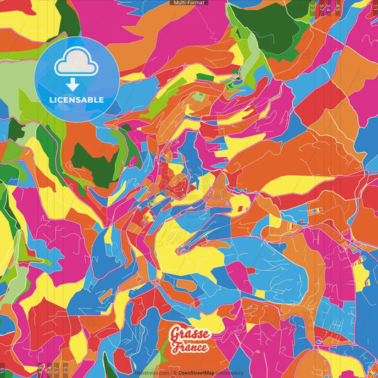 Grasse, Alpes-Maritimes, France Crazy Colorful Street Map Poster Template