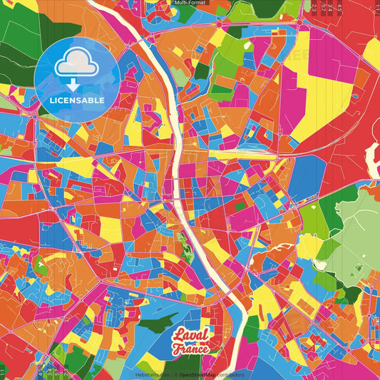Laval, Mayenne, France Crazy Colorful Street Map Poster Template
