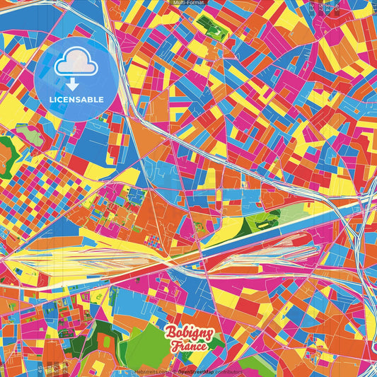 Bobigny, Seine-Saint-Denis, France Crazy Colorful Street Map Poster Template