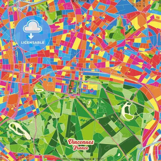 Vincennes, Val-de-Marne, France Crazy Colorful Street Map Poster Template