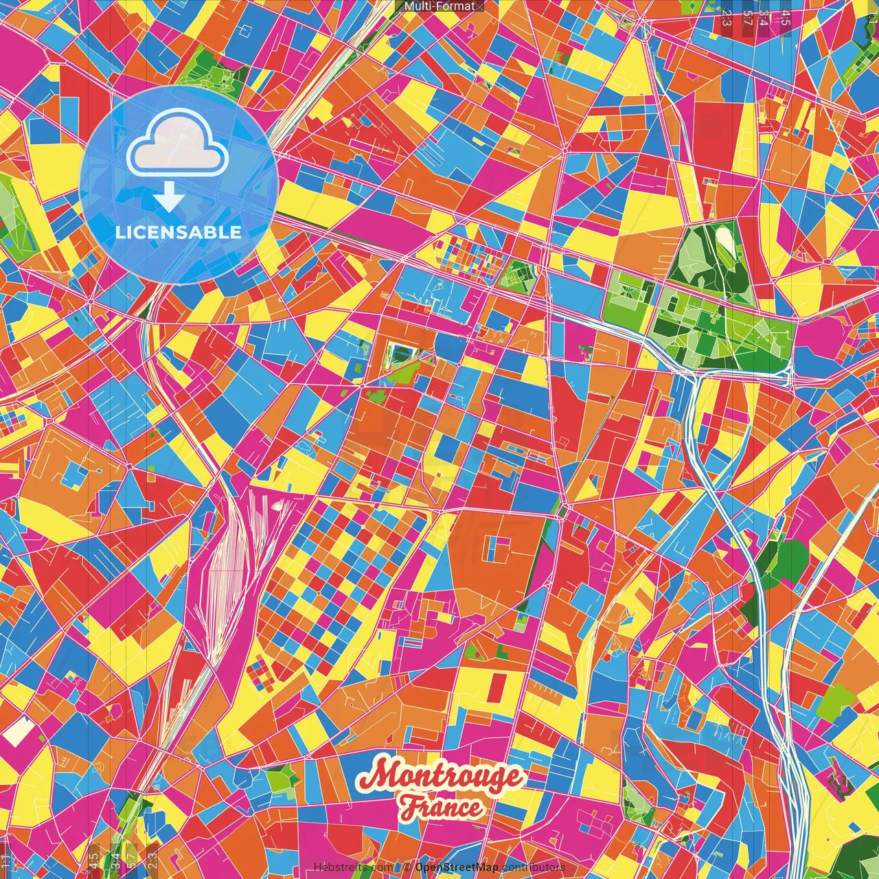 Montrouge, Hauts-de-Seine, France Crazy Colorful Street Map Poster Template