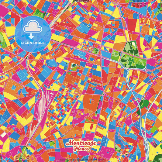 Montrouge, Hauts-de-Seine, France Crazy Colorful Street Map Poster Template
