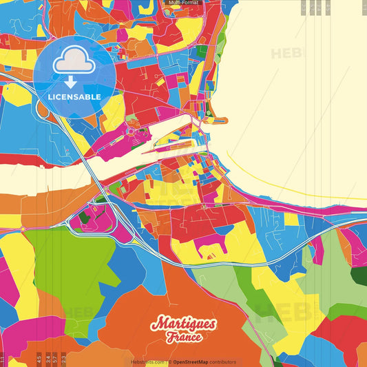 Martigues, Bouches-du-Rhône, France Crazy Colorful Street Map Poster Template