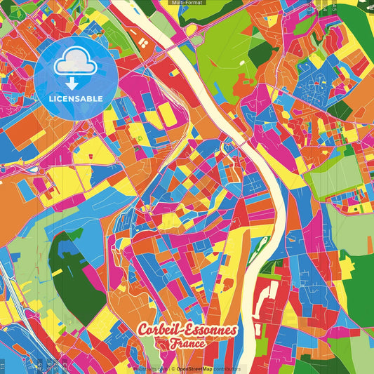Corbeil-Essonnes, Essonne, France Crazy Colorful Street Map Poster Template