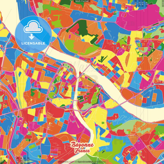 Bayonne, Pyrénées-Atlantiques, France Crazy Colorful Street Map Poster Template
