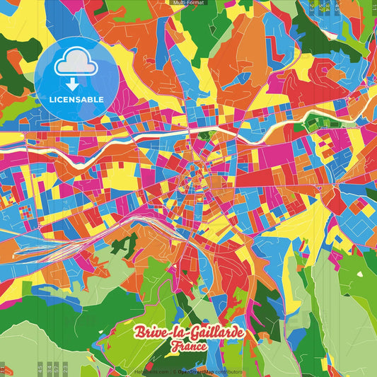 Brive-la-Gaillarde, Corrèze, France Crazy Colorful Street Map Poster Template