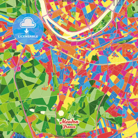 Meudon, Hauts-de-Seine, France Crazy Colorful Street Map Poster Template