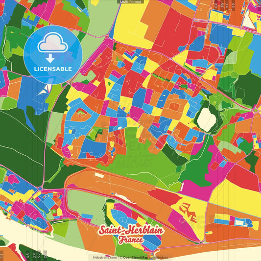 Saint-Herblain, Loire-Atlantique, France Crazy Colorful Street Map Poster Template