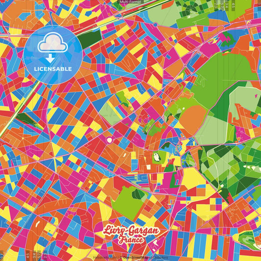 Livry-Gargan, Seine-Saint-Denis, France Crazy Colorful Street Map Poster Template