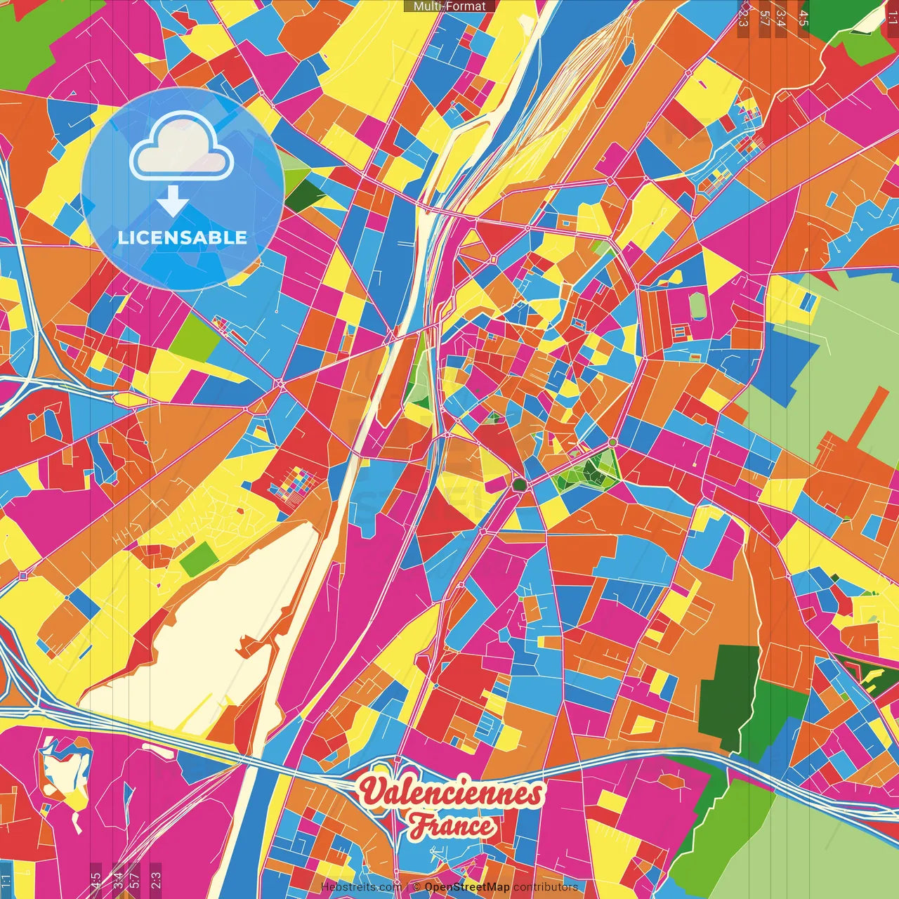 Valenciennes, Nord, France Crazy Colorful Street Map Poster Template