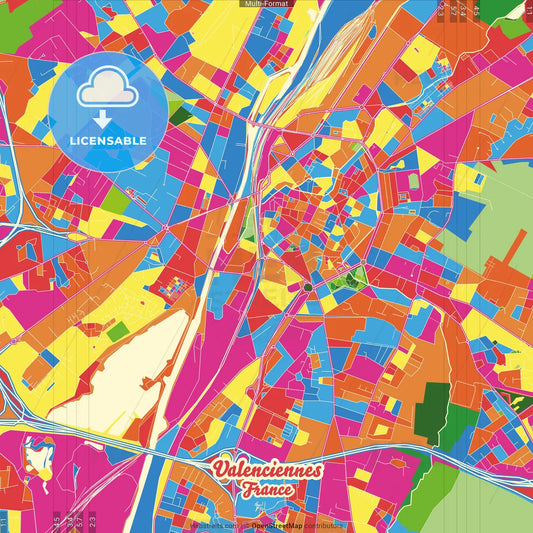 Valenciennes, Nord, France Crazy Colorful Street Map Poster Template