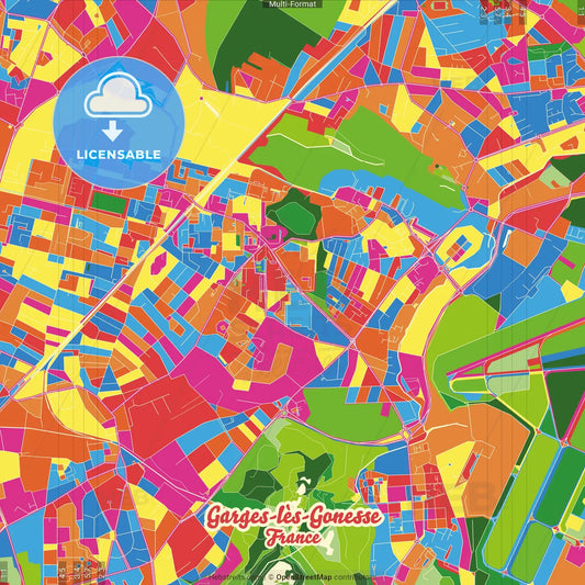 Garges-lès-Gonesse, Val-d Oise, France Crazy Colorful Street Map Poster Template