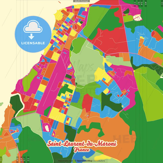 Saint-Laurent-du-Maroni, Guyane, France Crazy Colorful Street Map Poster Template