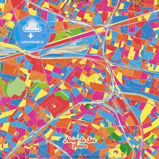 Noisy-le-Sec, Seine-Saint-Denis, France Crazy Colorful Street Map Poster Template