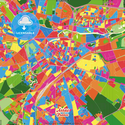 Arras, Pas-de-Calais, France Crazy Colorful Street Map Poster Template