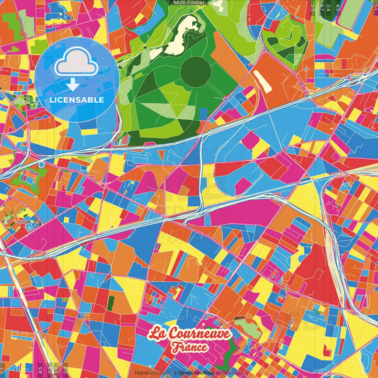 La Courneuve, Seine-Saint-Denis, France Crazy Colorful Street Map Poster Template