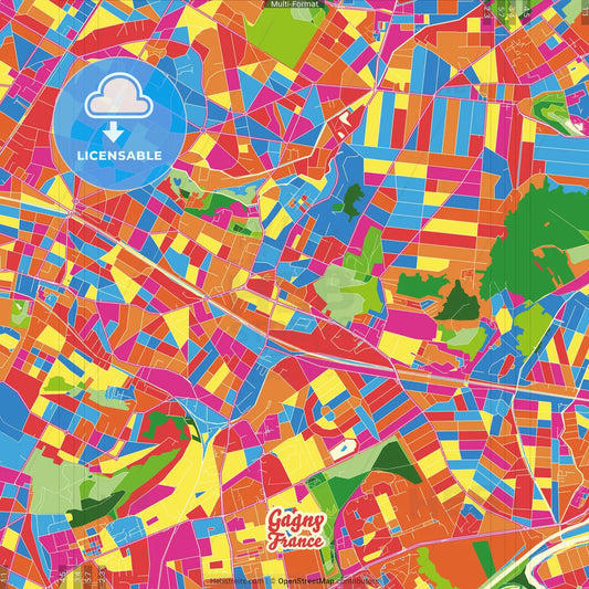 Gagny, Seine-Saint-Denis, France Crazy Colorful Street Map Poster Template