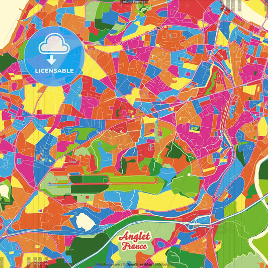 Anglet, Pyrénées-Atlantiques, France Crazy Colorful Street Map Poster Template