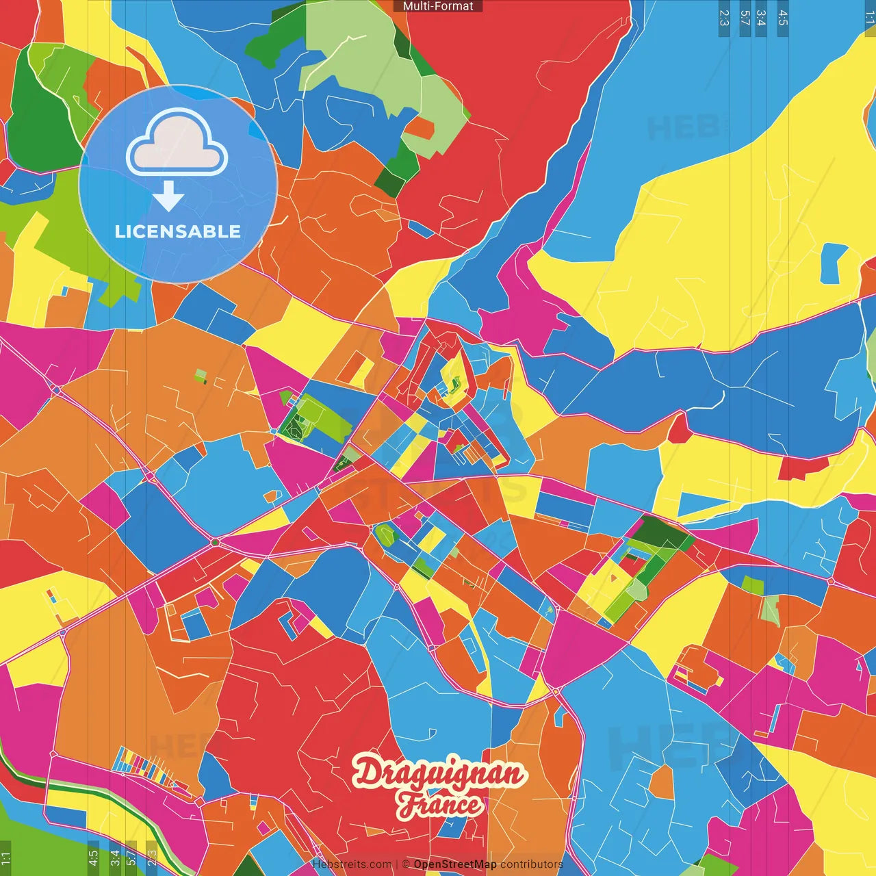 Draguignan, Var, France Crazy Colorful Street Map Poster Template