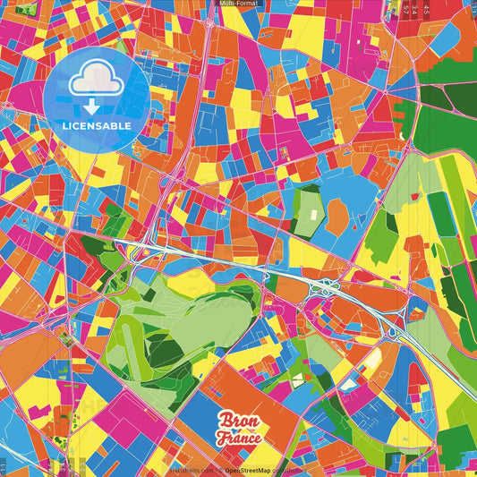 Bron, Rhône, France Crazy Colorful Street Map Poster Template