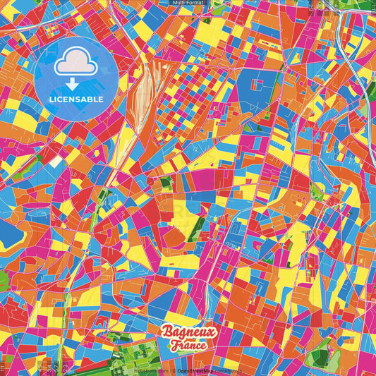 Bagneux, Hauts-de-Seine, France Crazy Colorful Street Map Poster Template