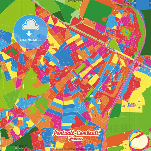 Pontault-Combault, Seine-et-Marne, France Crazy Colorful Street Map Poster Template