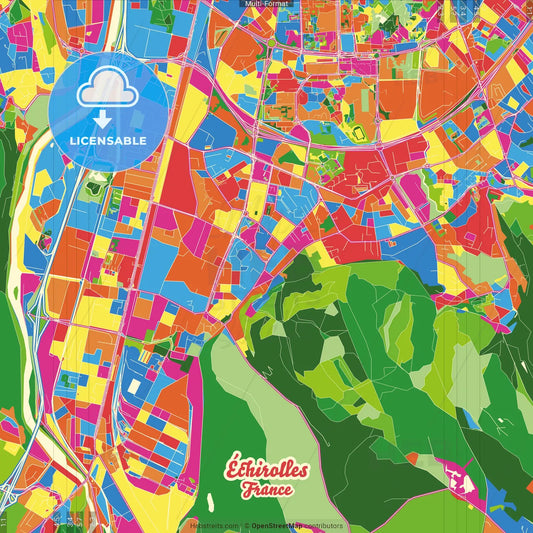 Échirolles, Isère, France Crazy Colorful Street Map Poster Template