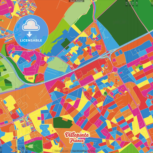 Villepinte, Seine-Saint-Denis, France Crazy Colorful Street Map Poster Template