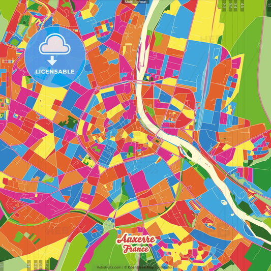 Auxerre, Yonne, France Crazy Colorful Street Map Poster Template
