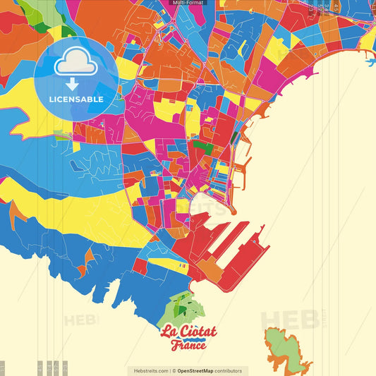 La Ciotat, Bouches-du-Rhône, France Crazy Colorful Street Map Poster Template