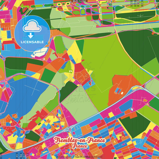 Tremblay-en-France, Seine-Saint-Denis, France Crazy Colorful Street Map Poster Template