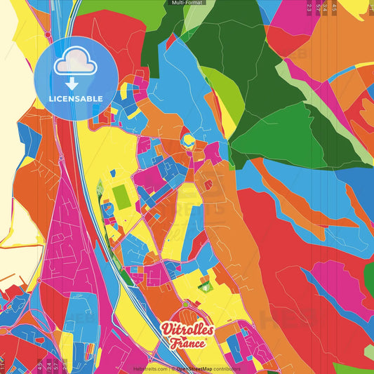 Vitrolles, Bouches-du-Rhône, France Crazy Colorful Street Map Poster Template