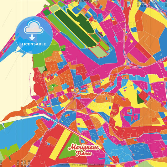 Marignane, Bouches-du-Rhône, France Crazy Colorful Street Map Poster Template